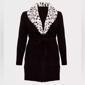 Torrid x Disney Villains Cruella De Vil Black Faux Fur Self-Tie Cardigan 3X EUC
